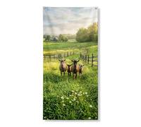 Couverture de porte rustique d'animaux de la ferme - Bannière décorative - Scène de chèvre de campagne - Décoration de porte d'entrée - Intérieur ou extérieur - Décoration de printemps à suspendre