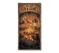 Couverture de porte rustique pour feu de camp, bannière décorative, lanterne vintage et bois de chauffage pour décoration de camping en plein air, fournitures de vacances de festival d'automne 91,4 x