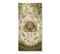 Couverture de porte rustique pour ruche d'abeilles, décoration de jardin vintage floral papillon de nuit, fournitures de festival de printemps pour intérieur et extérieur, 91,4 x 182,9 cm