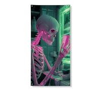 Couverture de porte squelette d'Halloween - Bannière décorative - Art néon effrayant - Décoration de porte d'entrée - Fournitures de vacances festives d'intérieur et d'extérieur - 91,4 x 183 cm