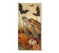 Couverture de porte tortue d'automne - Bannière décorative - Tortue de mer et chauve-souris - Décoration de porte d'entrée d'intérieur ou d'extérieur à suspendre - Fournitures de festival - 91,4 x 183