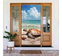 Couverture de porte tortue de mer, étoile de mer, bannière de bienvenue au printemps, bannière de porche, arrière-plan photo, couvre-porte saisonnière, fête de vacances, décoration intérieure et