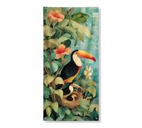 Couverture de porte tropicale toucan décorative, oiseaux de la jungle et fleurs colorées, décoration de porte d'entrée, intérieur ou extérieur, toile de fond saisonnière à suspendre 91,4 x 183 cm