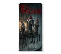 Couverture de porte vintage en forme de carrousel chevaux, bannière de bienvenue, décoration de vacances festive pour intérieur et extérieur, décoration de Noël, 91,4 x 183 cm