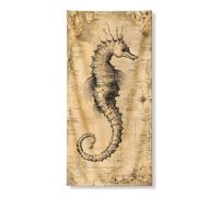 Couverture de porte vintage hippocampes - Décoration murale nautique - Décoration murale d'été côtière - Décoration d'intérieur ou d'extérieur sur le thème de la plage - 91,4 x 183 cm