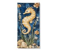 Couverture de porte vintage hippocampes - Style nautique - Style artistique marin - Décoration d'été - Plage d'été - Décoration d'entrée de maison - 91,4 x 183 cm