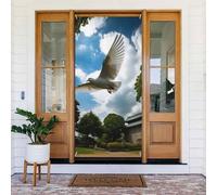 Couverture de porte « Welcome Spring » - Grande bannière à suspendre - Colombes blanches survolant le parc - Panneau de bienvenue - Panneau de bienvenue pour porte et fenêtre - Décoration extérieure