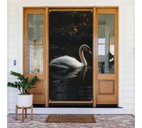 Couverture de porte « Welcome Spring » - Grande bannière à suspendre - Cygne blanc - Panneau de bienvenue - Panneau de bienvenue pour porte et fenêtre - Décoration extérieure saisonnière