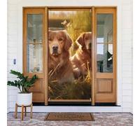 Couverture de porte « Welcome Spring » - Grande bannière à suspendre - Deux Golden Retrievers - Panneau de bienvenue - Panneau de porche français - Rideaux de porte et fenêtre - Fond de photographie