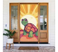 Couverture de porte « Welcome Spring » - Grande bannière à suspendre - Tortue au soleil - Panneau de bienvenue - Panneau de bienvenue pour porte et fenêtre - Décoration extérieure saisonnière