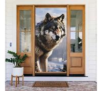 Couverture de porte « Welcome Spring » - Grande bannière à suspendre - Un loup debout dans une neige - Panneau de bienvenue - Panneau de bienvenue pour porte et fenêtre - Décoration extérieure