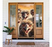 Couverture de porte « Welcome Spring » - Grande bannière à suspendre - Un troupeau d'autruches - Panneau de bienvenue - Panneau de bienvenue pour porte et fenêtre - Décoration extérieure saisonnière