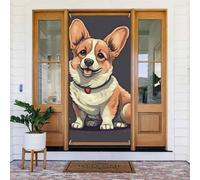 Couverture de porte « Welcome Spring » - Grande bannière suspendue - Illustration de chien corgi mignon - Panneau de bienvenue - Panneau de porche français - Rideaux de porte et fenêtre - Fond de