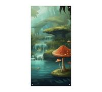 Couverture de porte « Welcome Spring Summer » - 70,9 x 90,9 cm - Vue de la rivière fantastique - Champignon - Bannière de porte saisonnière - Bannière de fond à suspendre pour intérieur ou extérieur