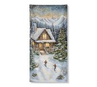 Couverture de porte Winter Wonderland - Bannière décorative - Scène de neige confortable pour intérieur et extérieur - Décoration de vacances - Toile de fond pour festival de Noël - 91,4 x 183 cm