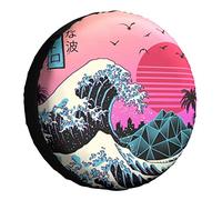 Couverture de roue de secours personnalisée -Votre nom ImageText La grande couverture de roue de secours Retro Wave pour remorque Jeep Honda 4x4 T-shirt Vaporwave personnalisé Protecteur de pneu d