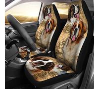 Couverture De Siège De Voitures St Bernard Dog Flower Pattern Housse De Siege Voiture Universelles Housse De Sieges Auto Doux Housses De Siège De Voiture Avant 52X138 CM
