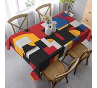 Couverture De Table Composition en Rouge, Jaune, Bleu Et Noir 137X183Cm | Tablecloth Anti Tache Nappes Facile d'entretien Nappes Pour Jardin Dîners fête