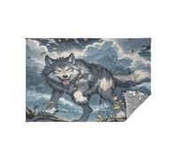 Couverture de voyage légère en flanelle douce et dynamique avec étoiles phosphorescentes Bleu loup 165 x 139 cm