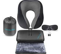 Couverture de Voyage Set de Luxe - Oreiller Cervical Ergonomique pour Avion en Mousse à Mémoire de Forme 100% Pure et Couverture en Polaire Ultra Douce - Masque de Sommeil 3D Premium & Bouchons d'Orei
