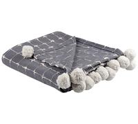 Couverture Décorative à Carreaux avec Pompons 125 x 150 cm Gris Yasam