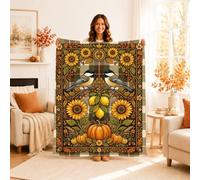 Couverture décorative compacte et esthétique pour canapé, lit, chaise de bureau, fauteuil inclinable, motif tournesol, oiseau rustique, citrouilles, jaune automne, 101,6 x 127 cm