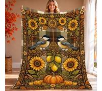 Couverture décorative compacte et esthétique pour canapé, lit, chaise de bureau inclinable, motif tournesol, oiseaux rustiques, citrouilles, jaune automne, 152,4 x 203,2 cm