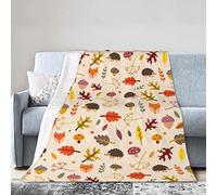 Couverture décorative d'automne ultra douce et confortable avec feuilles, renard, hérisson, champignon, couverture en polaire chaude pour enfants et adultes, 152,4 x 203,2 cm