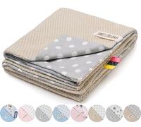 Couverture d'été pour Bébé Douillette en Coton - en Tricot sans Rembourrage - 100% Coton - pour Nouveau et pour Poussette - 75 x 100 (40) - Beige/Gris à Pois Blanc