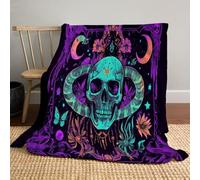 Couverture d'halloween 220 x 240cm - Couverture d'halloween en Peluche Douce - Art psychédélique Lune du crâne maléfique - décoration d'halloween Confortable en Flanelle pour fête, canapé