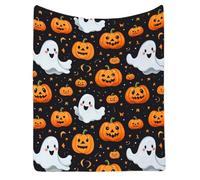Couverture d'Halloween en flanelle, Jack O Lantern Citrouille Boo Cadeaux pour enfants, hommes, toiles d'araignée, femmes, citrouilles sur fantômes blancs et