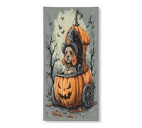 Couverture d'Halloween en forme de citrouille décorative vintage effrayante pour porte d'entrée, intérieur ou extérieur, fournitures de festival d'automne 91,4 x 183 cm