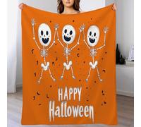 Couverture d'halloween,Peluche Douce Blanc Orange Texte Crâne Décoration Confortable en Flanelle Personnages De Dessins Animés comme Canapé,Jeté De Lit,Canapé,75X100Cm