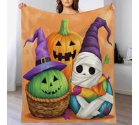 Couverture d'halloween,Peluche Douce Vert Orange Citrouille Mignonne Décoration Confortable en Flanelle Personnages De Dessins Animés comme Canapé,Jeté De Lit,Canapé,75X100Cm