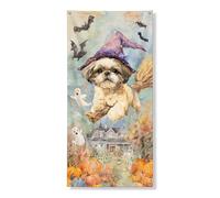 Couverture d'Halloween pour chien - Bannière décorative - Chiot volant fantaisie et éléments effrayants - Décoration de porte d'entrée - Fournitures de vacances d'automne - 91,4 x 183 cm