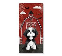 Couverture d'Halloween pour chien, bannière décorative, motif animal effrayant noir et blanc pour décoration de porte d'entrée, intérieur ou extérieur, fournitures de vacances d'automne 91,4 x 183 cm