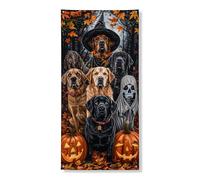 Couverture d'Halloween pour chien, bannière décorative, personnages canins effrayants avec citrouilles et feuilles, décoration festive pour intérieur et extérieur, 91,4 x 183 cm