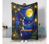 Couverture d'Halloween pour chien Border Collie - 152,4 x 203,2 cm, chaude, douce et confortable - Couverture en flanelle pour chambre à coucher, camping, voyage, canapé de sorcière