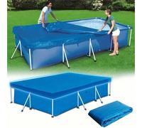 Couverture d'isolation thermique pour piscine hors-sol - Film à bulles en PE durable, anti-poussière, protection toutes saisons pour piscines et spas, design bleu et blanc, facile à installer avec cor
