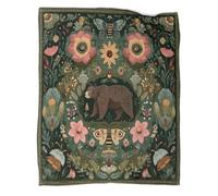 Couverture Douce À Motif Ours, Fleurs, Abeilles Papillons et Plantes,Impression 3D,adaptée Au Salon,à La Chambre Et Au Canapé,Chaude Et Confortable 60x80inch(150x200cm)
