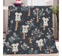 Couverture Douce en Flanelle Mignon Fleurs Koala Imprimée Couverture 70 x 100 cm pour Adultes Canapé Décoration Gris Polyvalente Couverture Douillette - Hiver Chaude Couverture