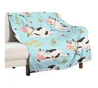 Couverture douce en flanelle, motif vaches, fleurs, herbe, confortable, chaude, pour l'automne, pour canapé, lit, canapé, toutes saisons, pour femmes et hommes, légère, décoration d'intérieur, 140 x 1
