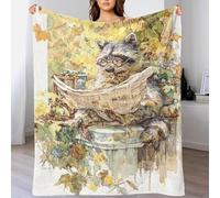 Couverture douce en polaire sherpa, motif raton laveur lisant le journal dans le jardin, idéale pour les couples, les voyages, le salon et la chambre à coucher, 100 x 130 cm (40 x 50 pouces).
