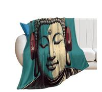 Couverture douce et légère avec motif statue de Bouddha avec écouteurs 175 x 200 cm