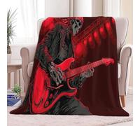 Couverture Douce Flanelle Polaire Art Numérique Squelette Jouant Guitare Électrique Canapé Couverture Lit, Rouge Chaud en Hiver Couvertures 130 x 150 cm Adultes et Enfants à Toutes Les Saisons