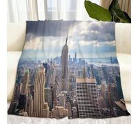 Couverture Douce Flanelle Polaire Photographie Skyline De New York Canapé Couverture Lit, Bleu Chaud en Hiver Couvertures Convient 180 x 200 cm Adultes et Enfants Convient à Toutes Les Saisons