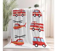 Couverture Douce Moelleuse Flanelle Polaire, Dessin animé Véhicule d'urgence Mignon Motif imprimé, Canapé Couverture Lit Rester Chaud en Hiver Convient Adultes et Enfants (Blanc, 130×150 cm)