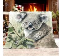 Couverture Douillette 100X130 cm Gros Plan d'un Koala Mignon Couverture Enfants et Adultes, Plaid Polaire Toutes Saisons Vert Flanelle Plaids pour lit, canapé, Salon