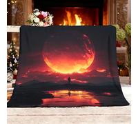 Couverture Douillette 100X130 cm Science-Fiction PlanèTes MéTéOrites Couverture Enfants et Adultes, Plaid Polaire Toutes Saisons Rouge Orangé Flanelle Plaids pour lit, canapé, Salon