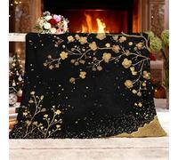 Couverture Douillette 130x150 cm Imprimé De Luxe en Fleurs De Prunier Couverture Enfants et Adultes, Plaid Polaire Toutes Saisons Noir Flanelle Plaids pour lit, canapé, Salon